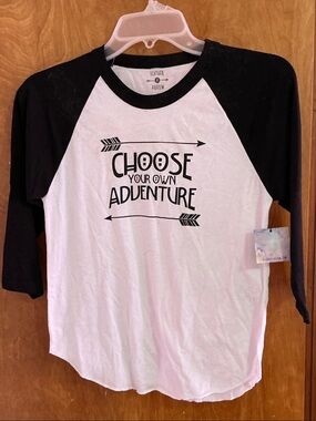 Kids Black & White 'Choose Your Own Adventure' Raglan Tee - Feather Arrow